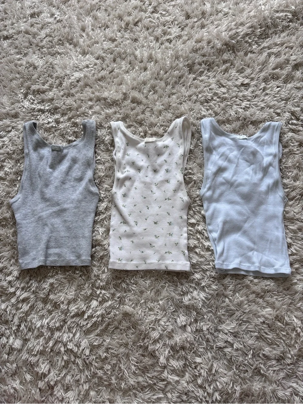 SKIMS 3-Pack Ribbed Tank Tops — Gray, White, Cream Floral ROSEBUD MULTI - Picture 6 of 8